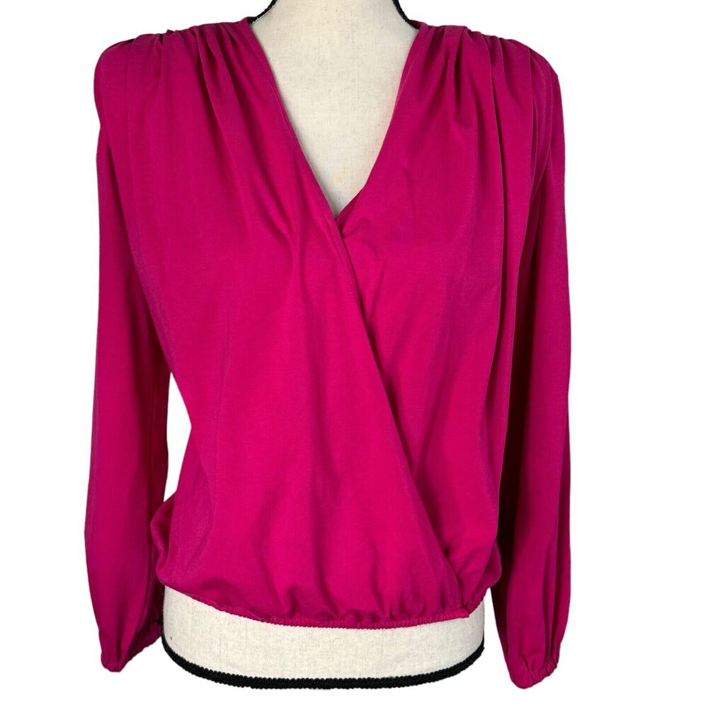 INC International Concepts Small Top Balloon Sleeve Surplice V-Neck Stretch Pink
